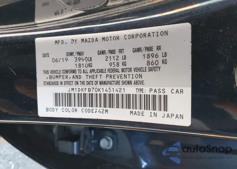 2019 Mazda Cx-3 Sport из США, поврежденный, VIN JM1DKFB70K1451421